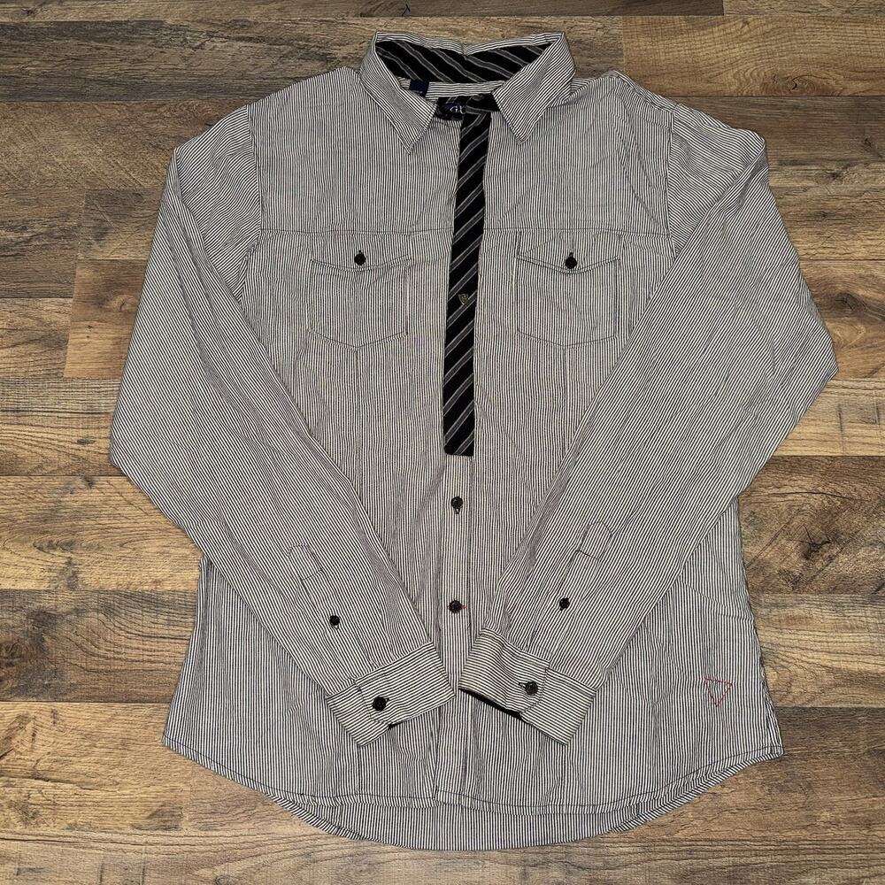 Guess Button Down Shirt Long sleeve Grey/Black Size Large 100% Cotton